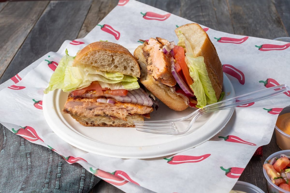 Salmon BLT on a toasted roll
